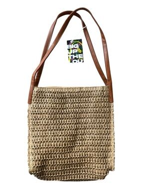 🌴Bashy Everyday Escape Packable Crochet Shoulder Tote Leather Straps 10” x 12”
